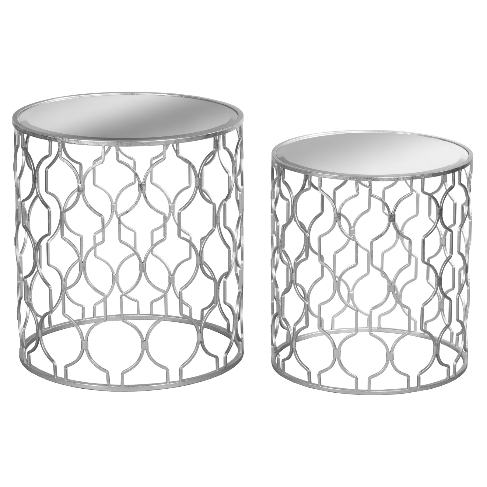 Set of Two Arabesque Silver Foil Mirrored Side Tables-product