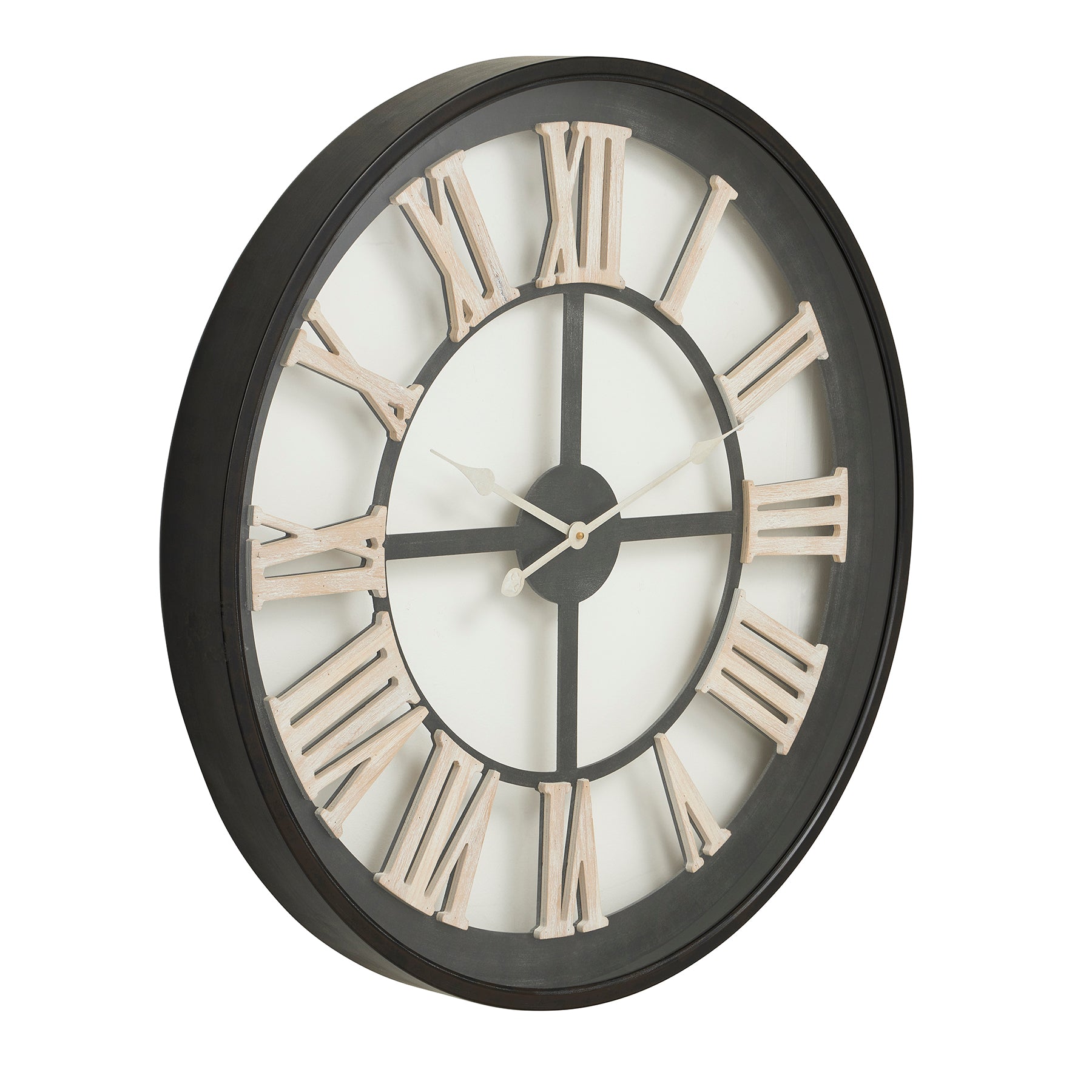 Black Framed Skeleton Clock With White Roman Numerals-product