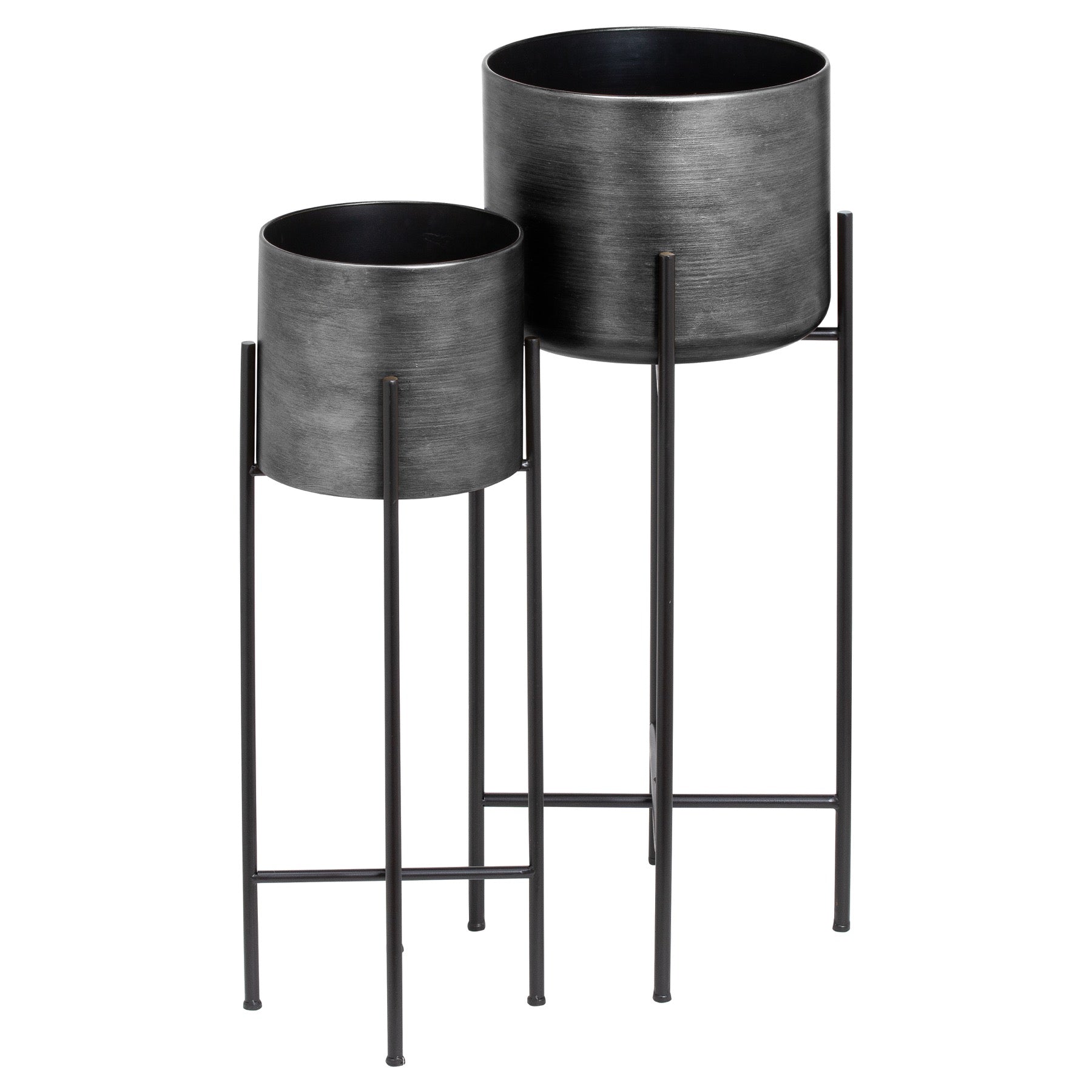 Set Of Two Grey Metallic Planters On Stand-product