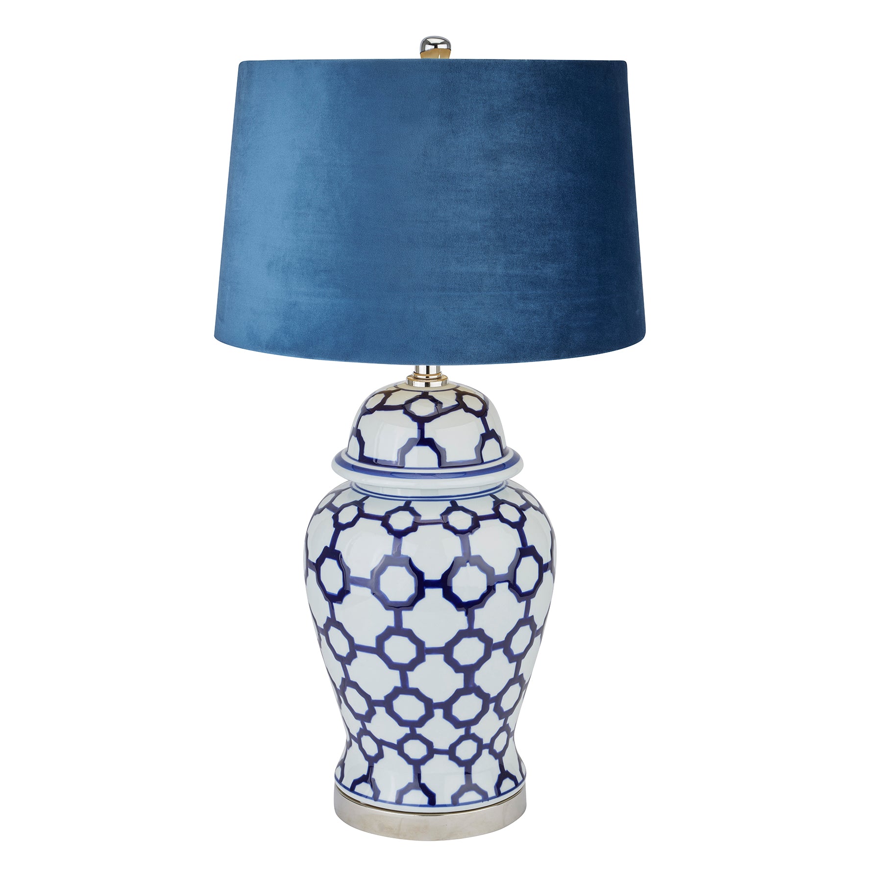 Acanthus Blue And White Ceramic Lamp With Blue Velvet Shade-product