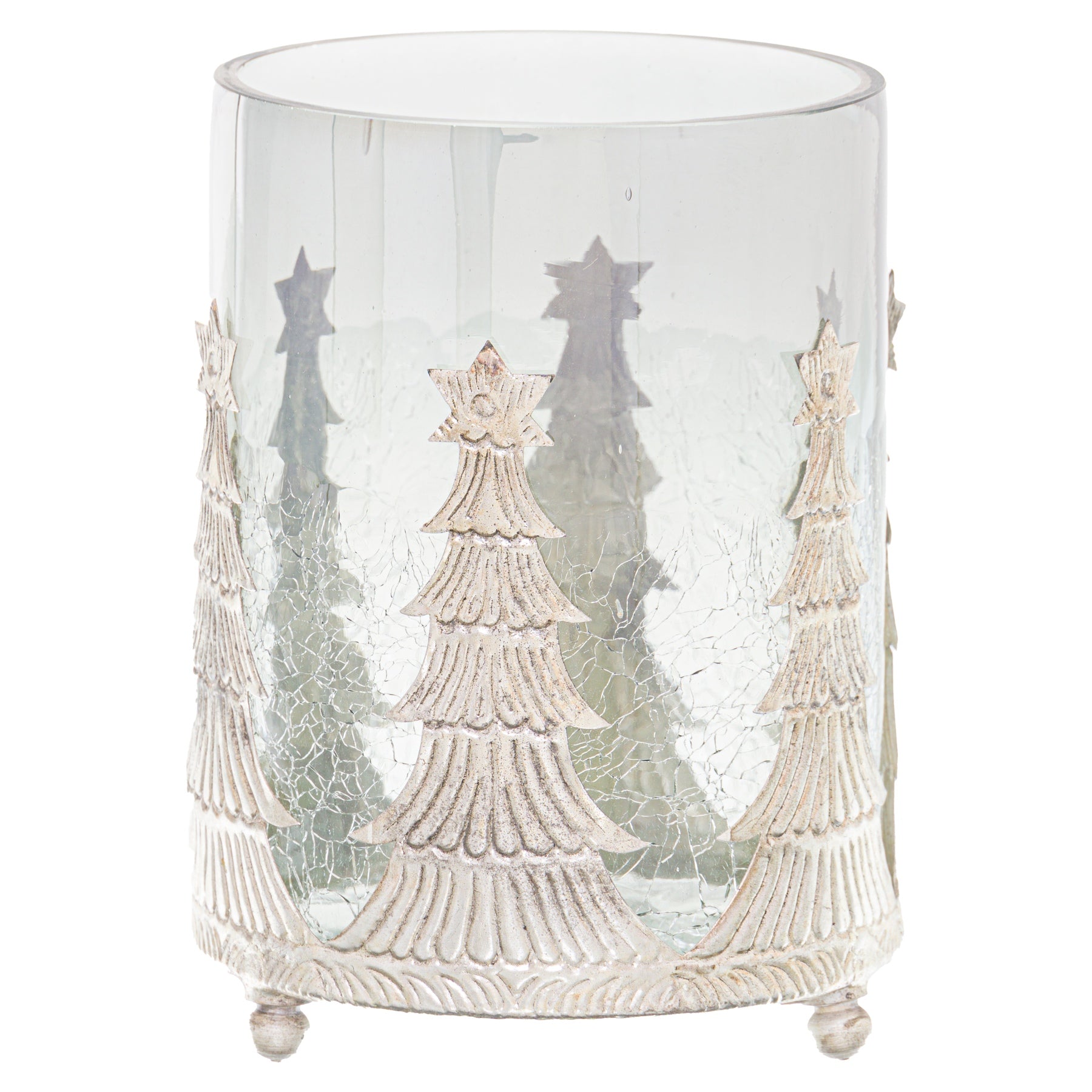Noel Collection Medium Christmas Tree Crackled Candle Holder-product