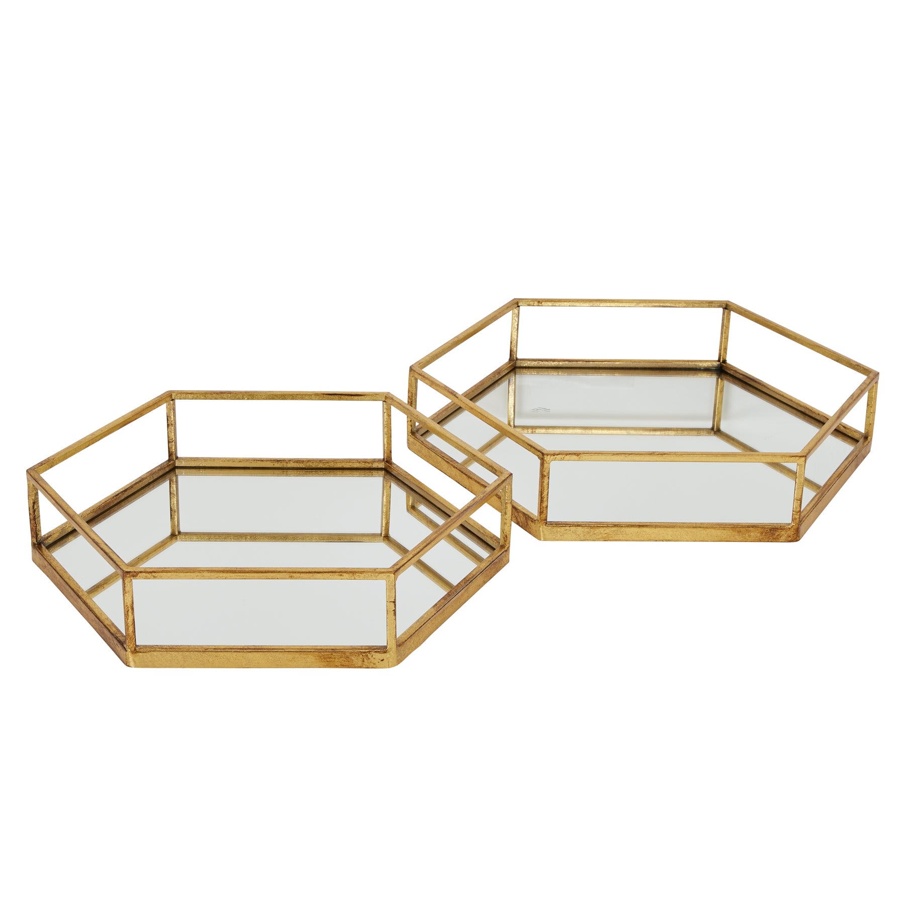 Gold Hexagon Set Of Two Trays-product